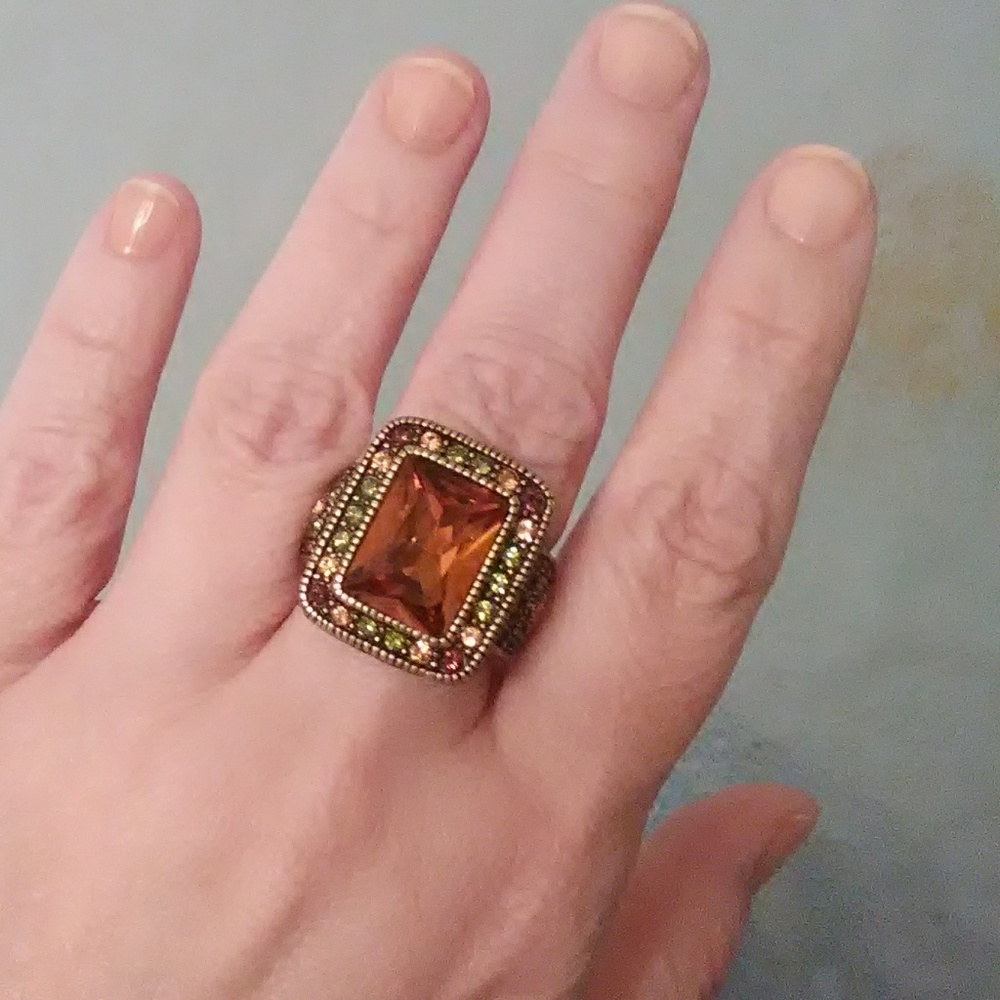 Large Amber/Topaz color stone ring